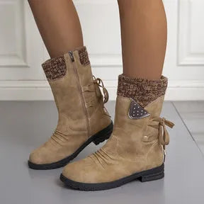 Women's Comfy Flat Mid Calf Boots with Thermal Lining