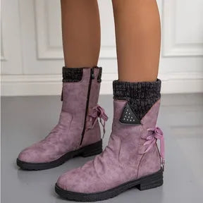 Women's Comfy Flat Mid Calf Boots with Thermal Lining