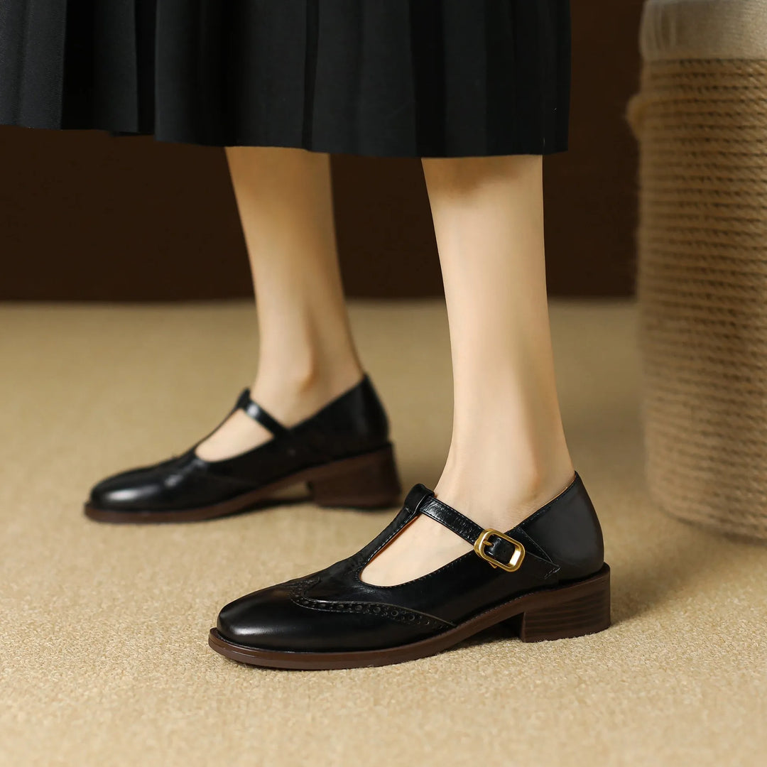 Women's Comfy Heeled Mary Jane Shoes with Adjustable Strap