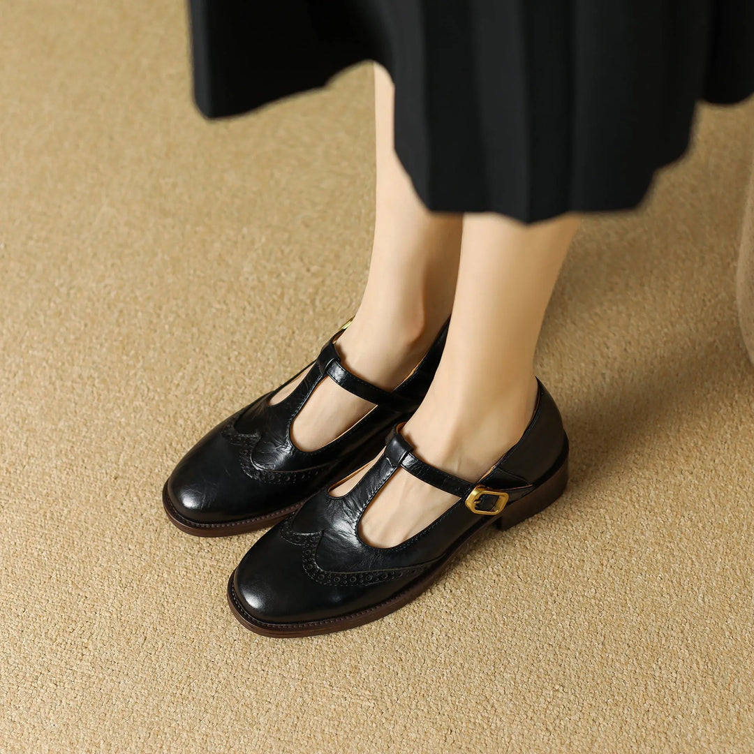 Women's Comfy Heeled Mary Jane Shoes with Adjustable Strap