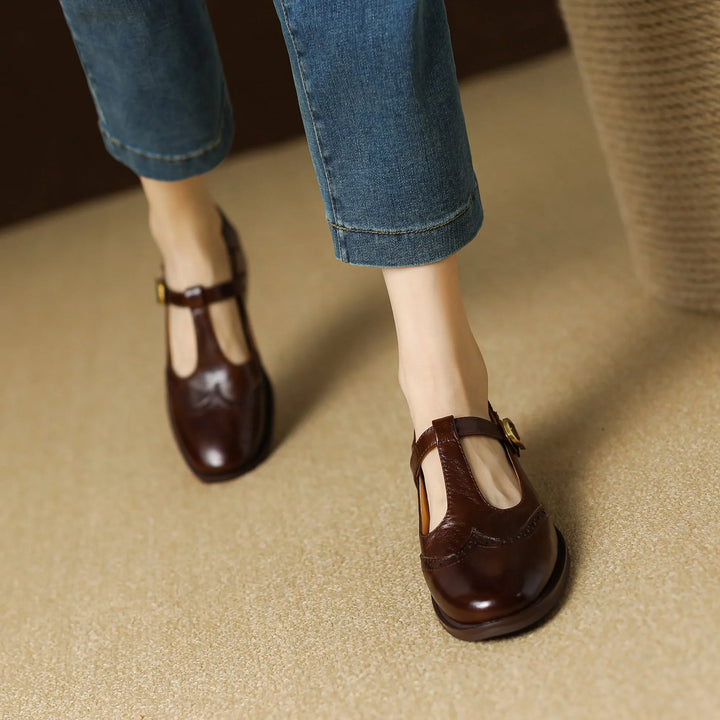 Women's Comfy Heeled Mary Jane Shoes with Adjustable Strap