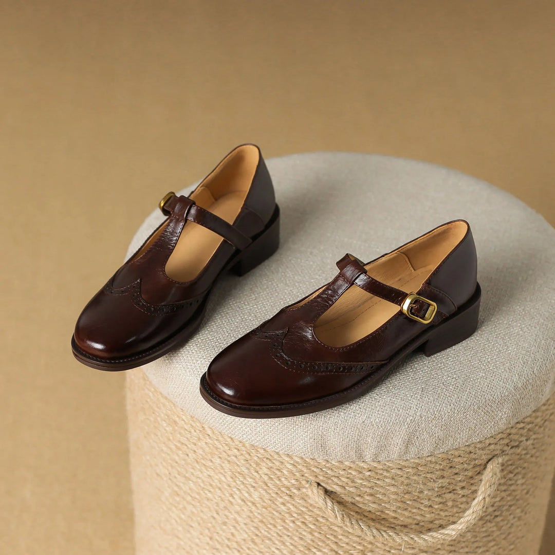 Women's Comfy Heeled Mary Jane Shoes with Adjustable Strap