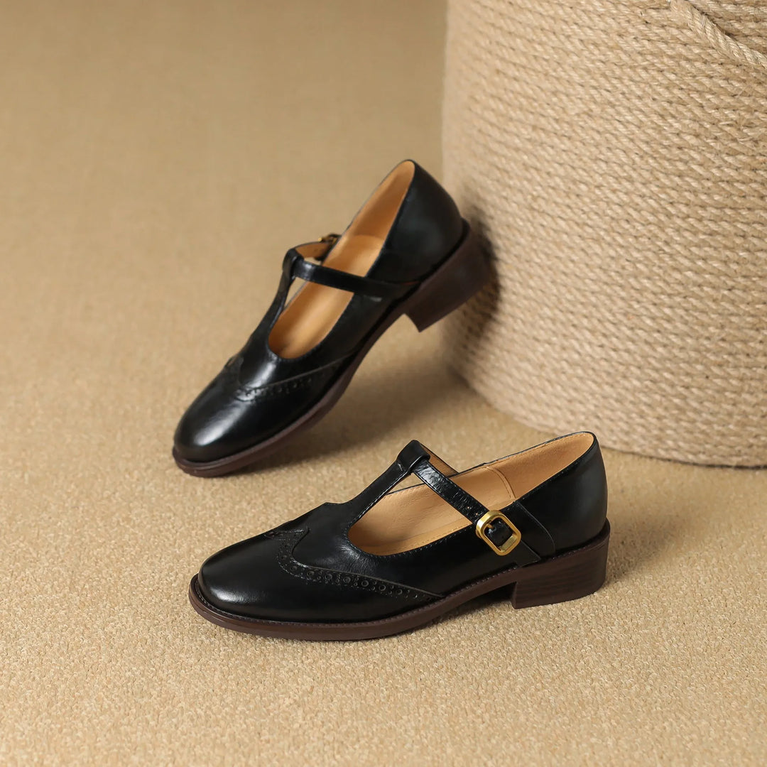 Women's Comfy Heeled Mary Jane Shoes with Adjustable Strap