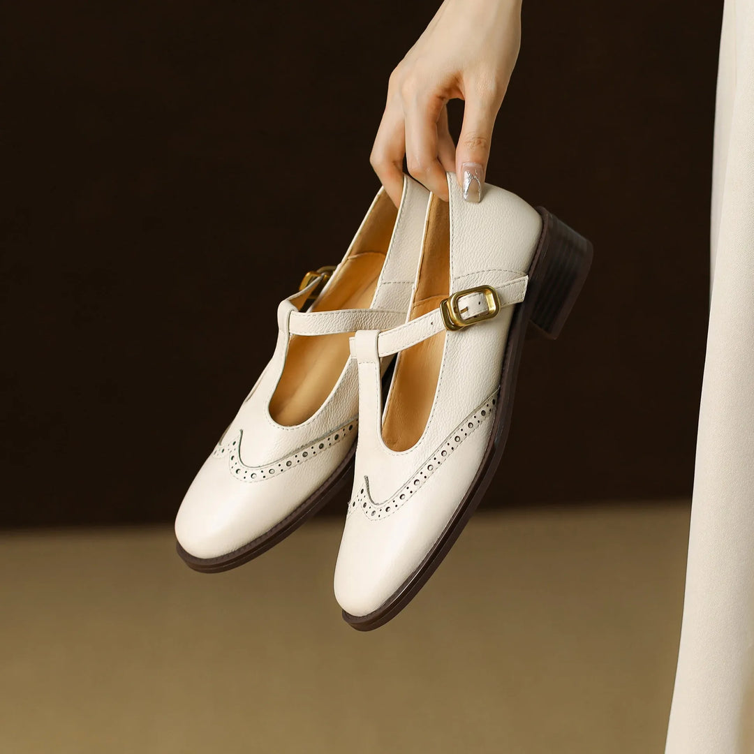 Women's Comfy Heeled Mary Jane Shoes with Adjustable Strap