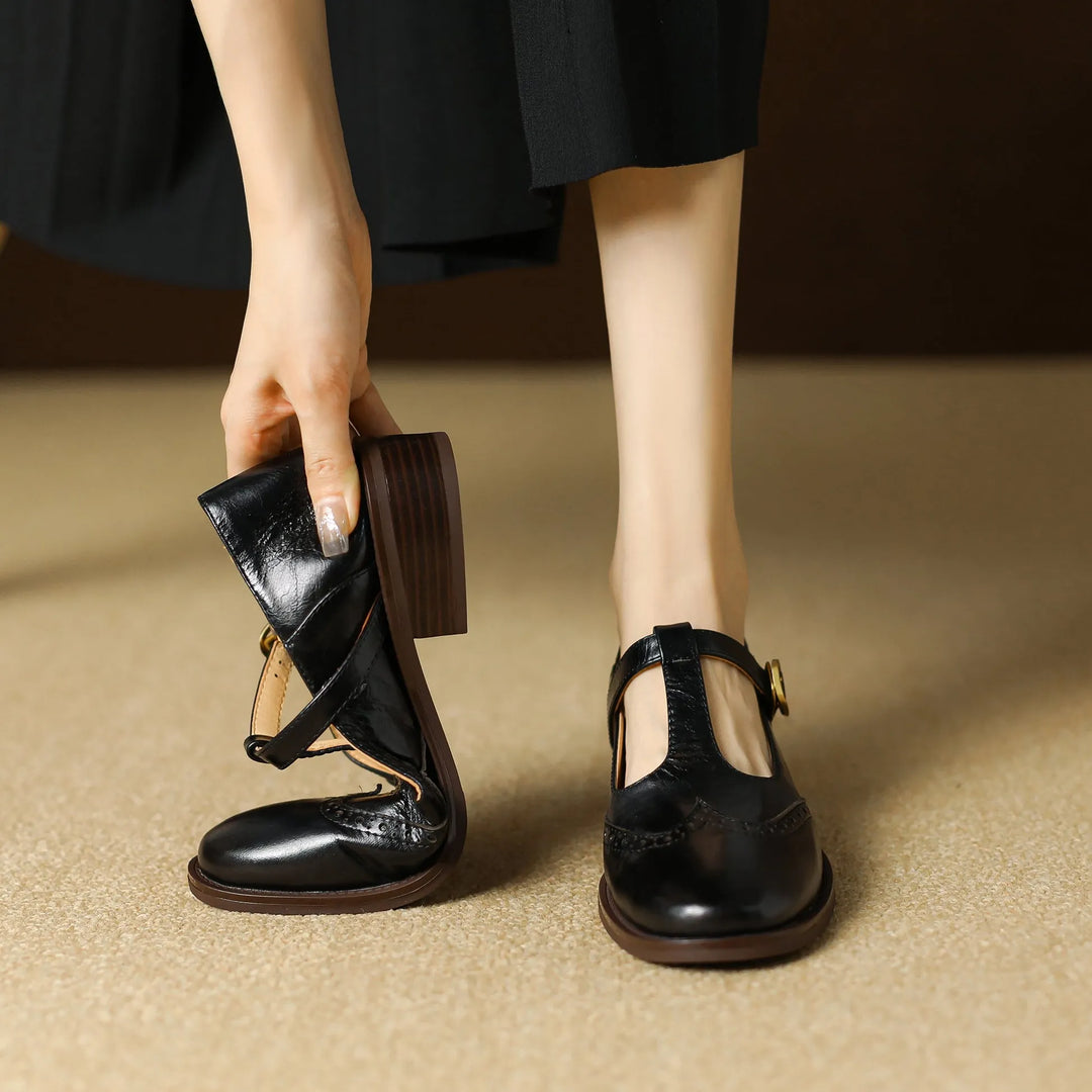 Women's Comfy Heeled Mary Jane Shoes with Adjustable Strap
