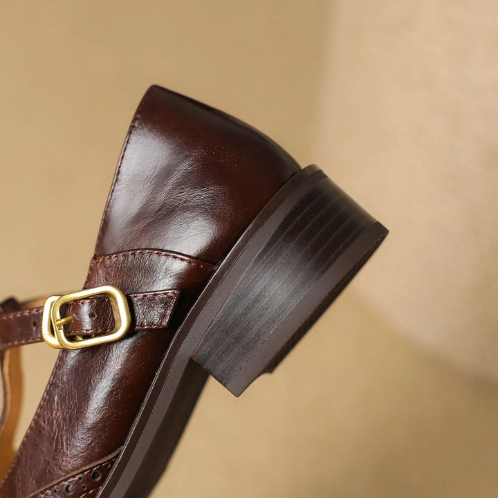 Women's Comfy Heeled Mary Jane Shoes with Adjustable Strap