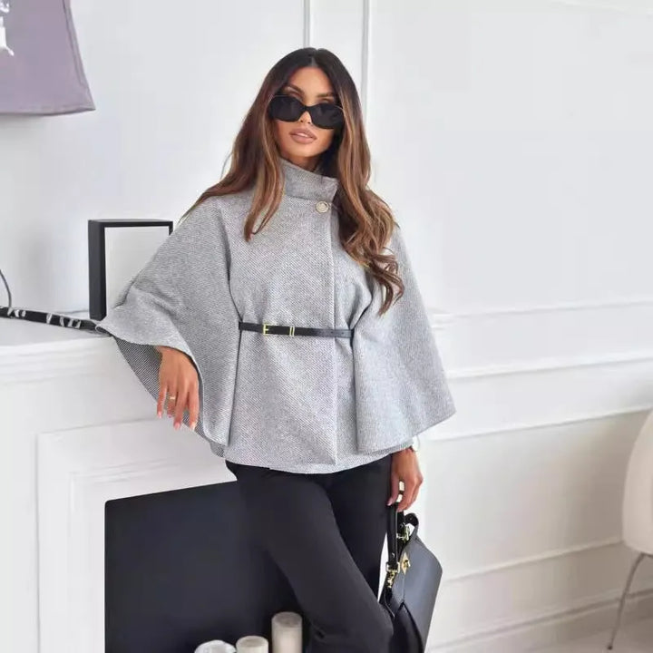Women's Cropped Cape Coat with Batwing Sleeves