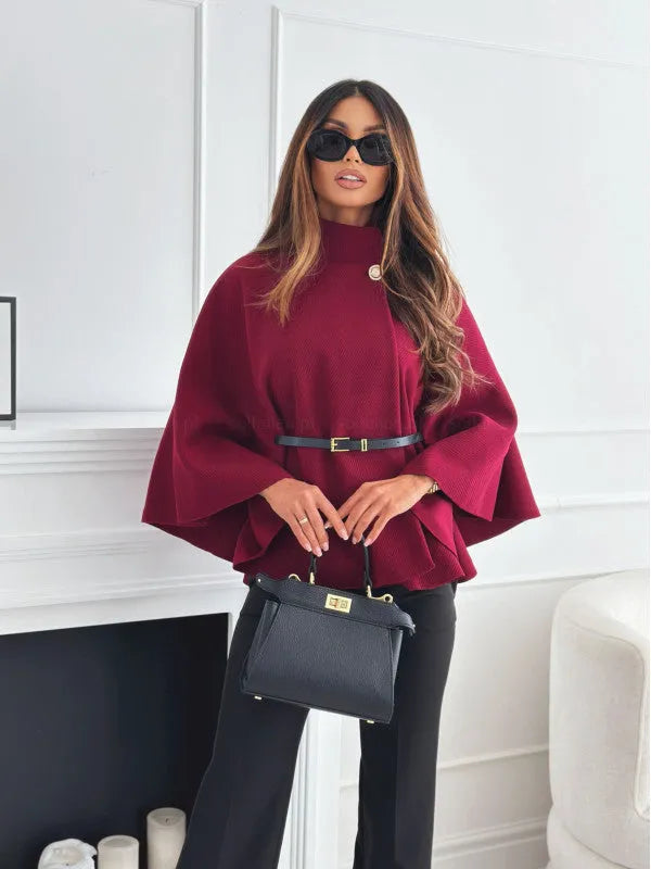 Women's Cropped Cape Coat with Batwing Sleeves