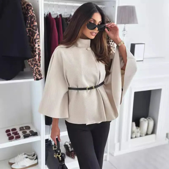 Women's Cropped Cape Coat with Batwing Sleeves