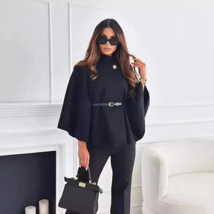 Women's Cropped Cape Coat with Batwing Sleeves