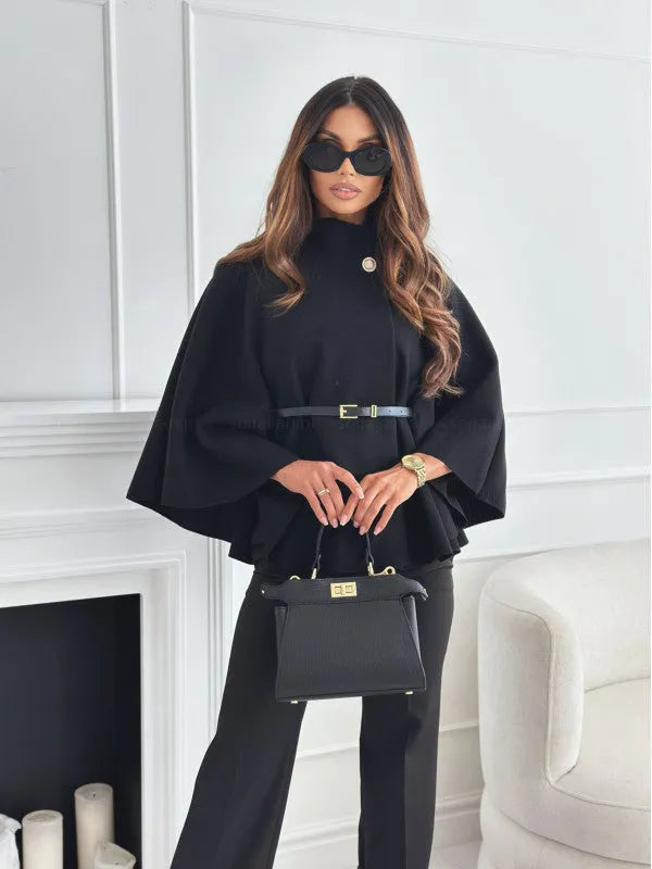 Women's Cropped Cape Coat with Batwing Sleeves