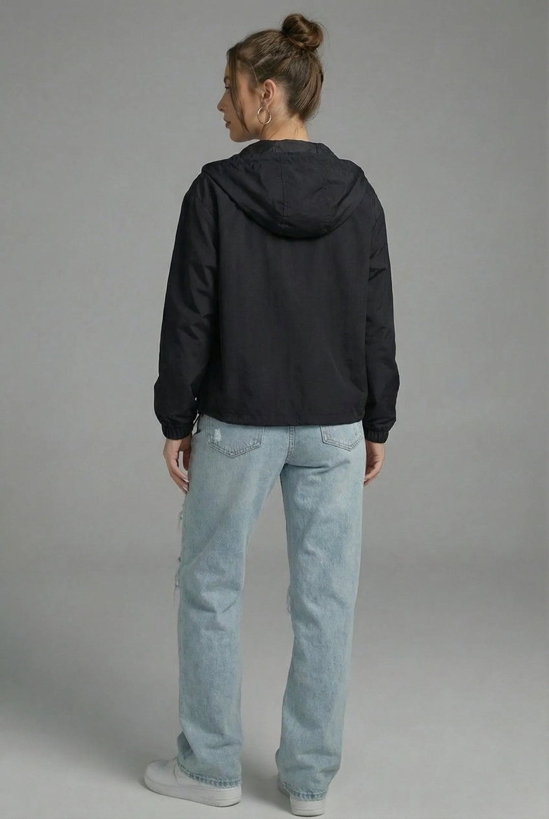 Women's Cropped Hooded Jacket with Zip-Up Closure