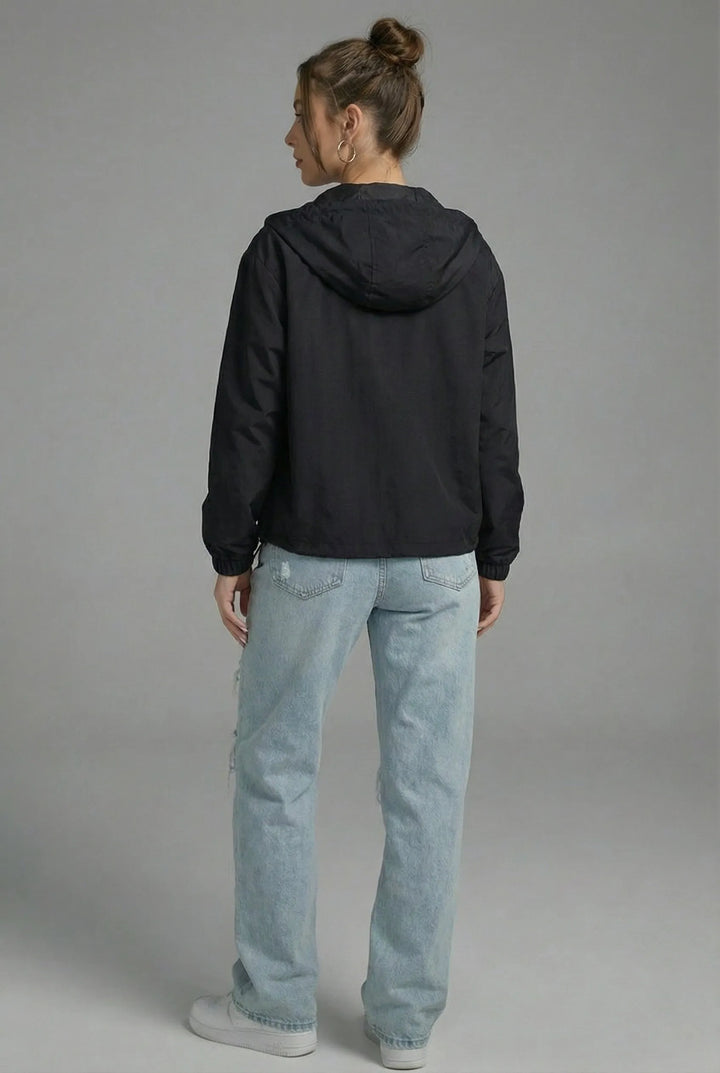 Women's Cropped Hooded Jacket with Zip-Up Closure