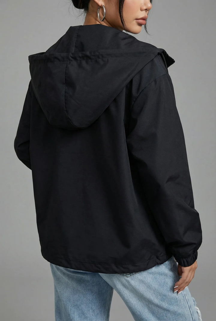 Women's Cropped Hooded Jacket with Zip-Up Closure