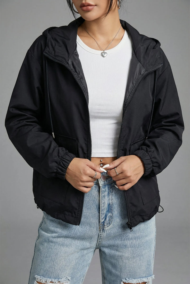 Women's Cropped Hooded Jacket with Zip-Up Closure