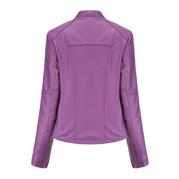 Women's Cropped Leather Biker Jacket with Zip-Up