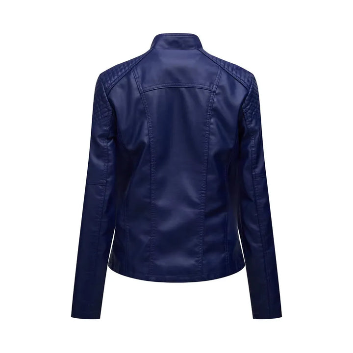 Women's Cropped Leather Biker Jacket with Zip-Up