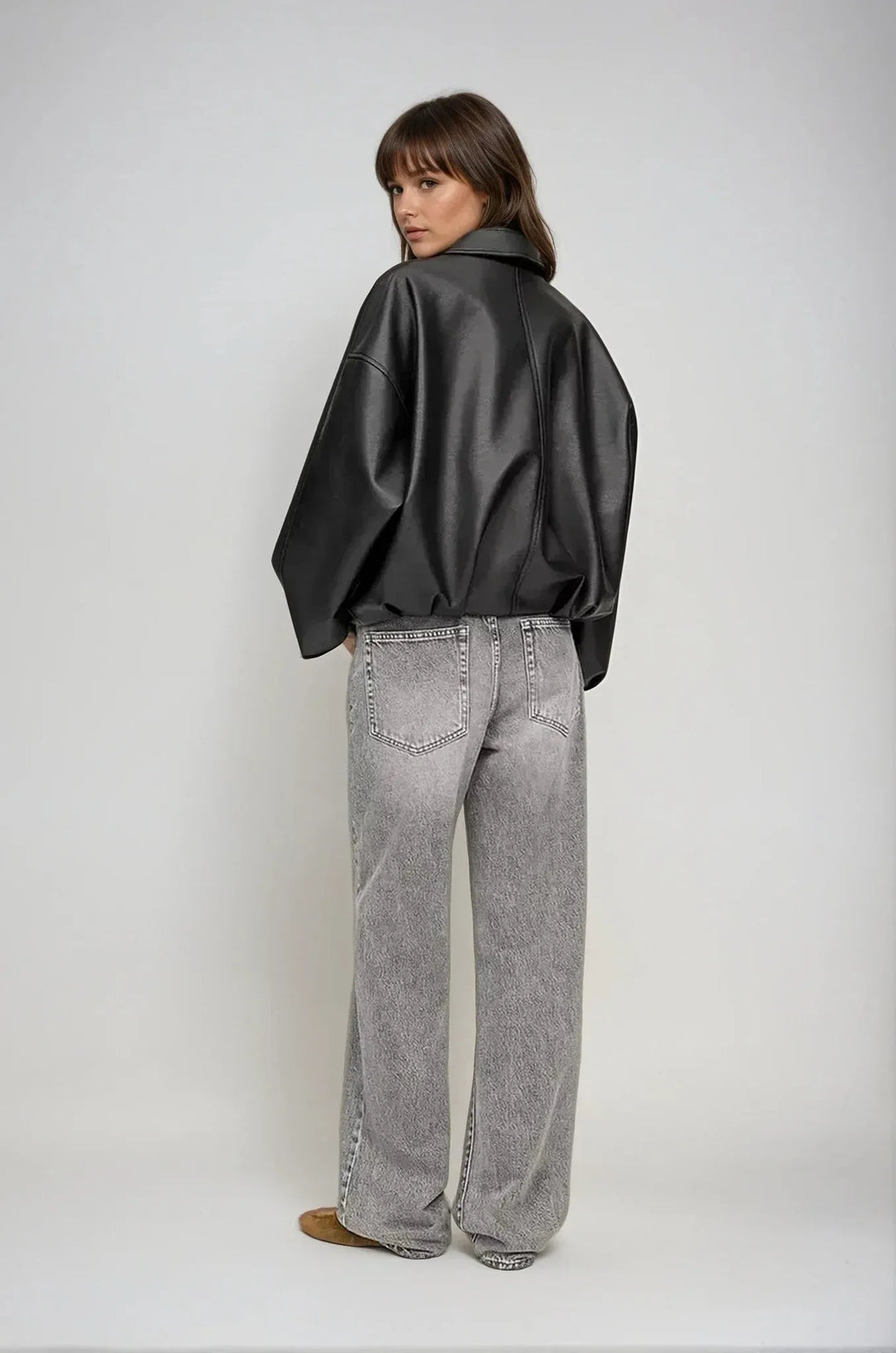 Women's Cropped Oversized Jacket with Belted