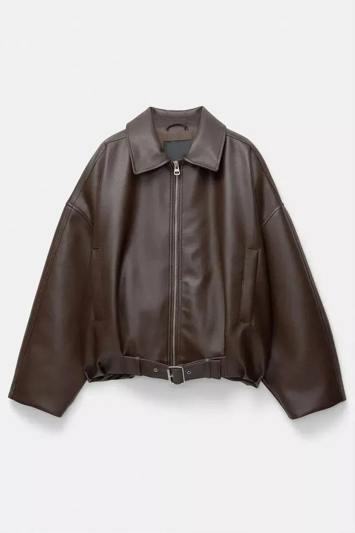 Women's Cropped Oversized Jacket with Belted