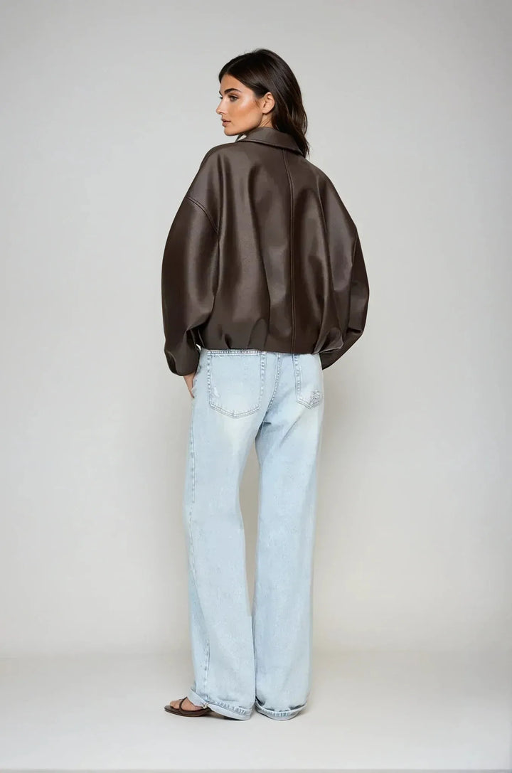Women's Cropped Oversized Jacket with Belted