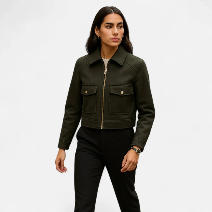 Women's Cropped  Zip-Up Jacket with Pocket