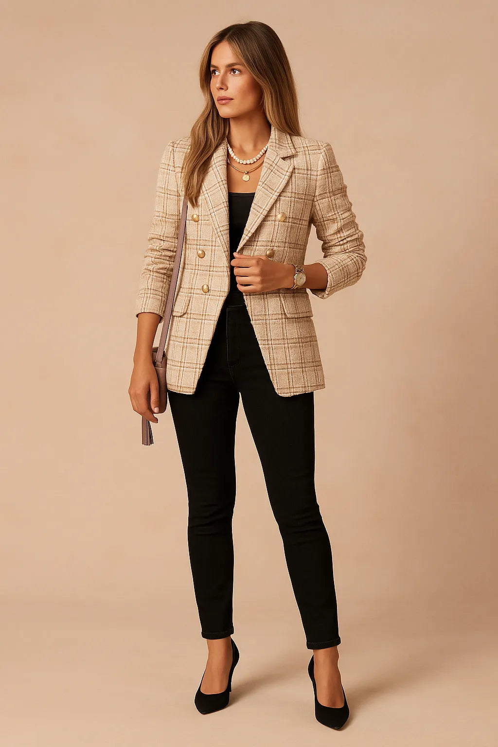 Women's Double-Breasted Work Jacket with Notch Lapel