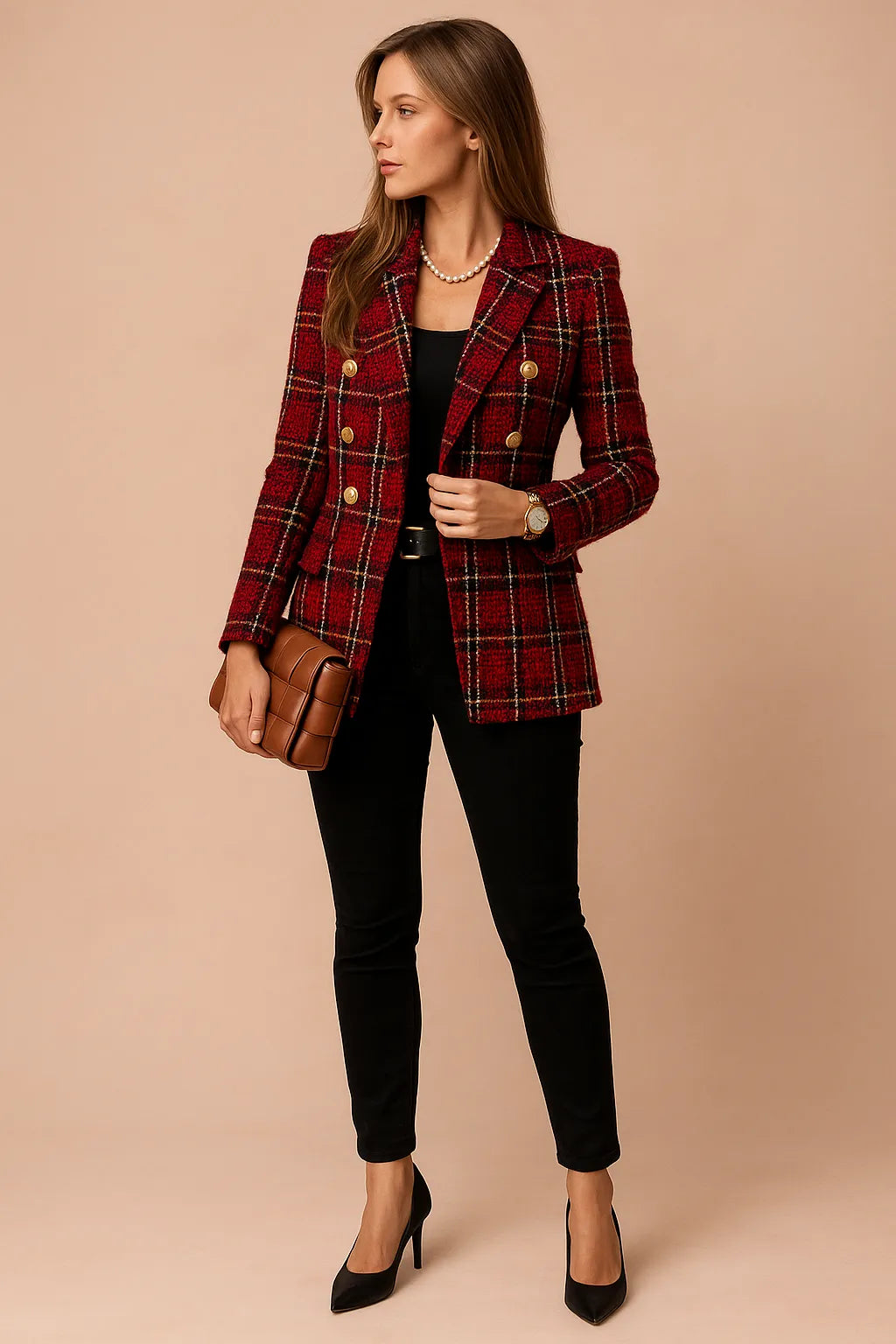 Women's Double-Breasted Work Jacket with Notch Lapel