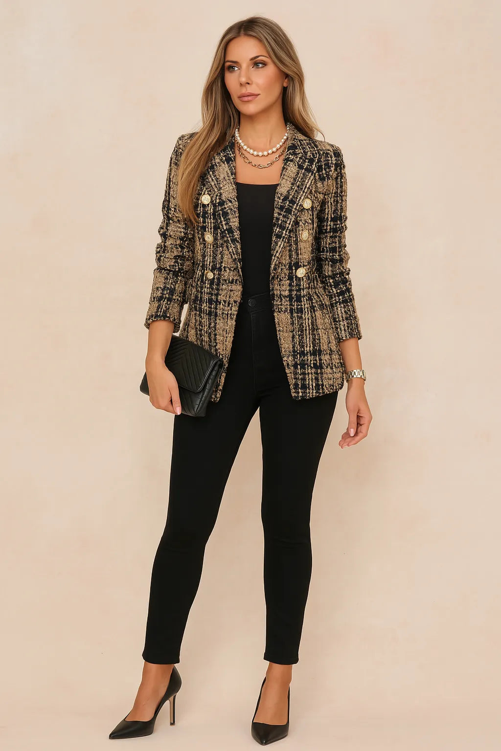 Women's Double-Breasted Work Jacket with Notch Lapel