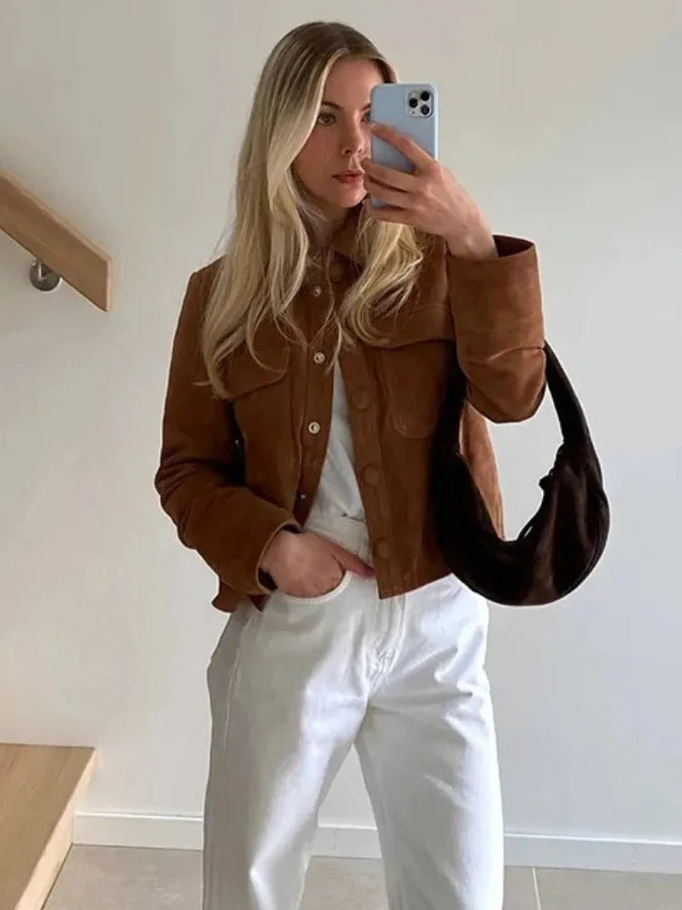 Women’s Casual Spring Jacket with Asymmetric Zip and Notch Collar