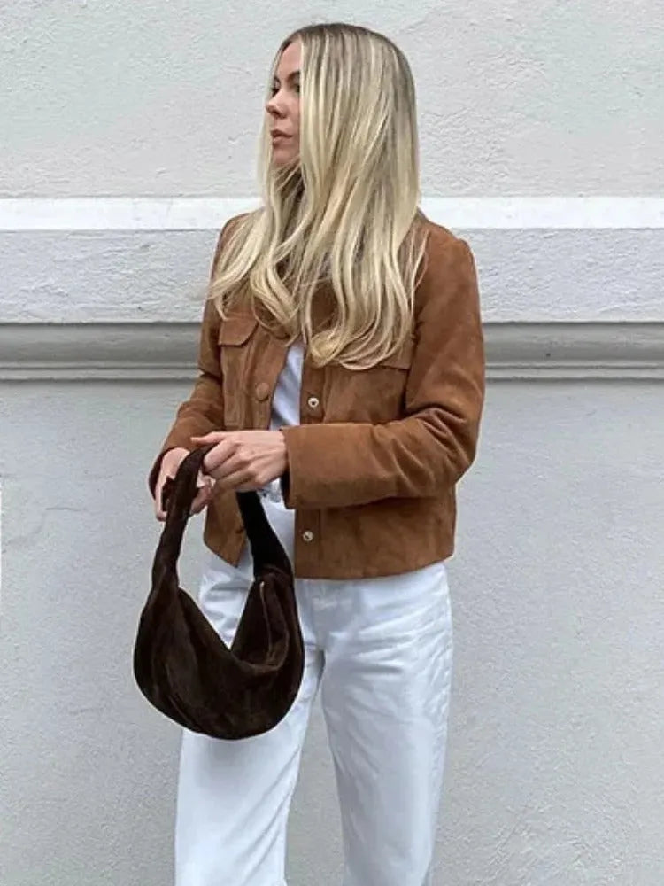 Women’s Casual Spring Jacket with Asymmetric Zip and Notch Collar