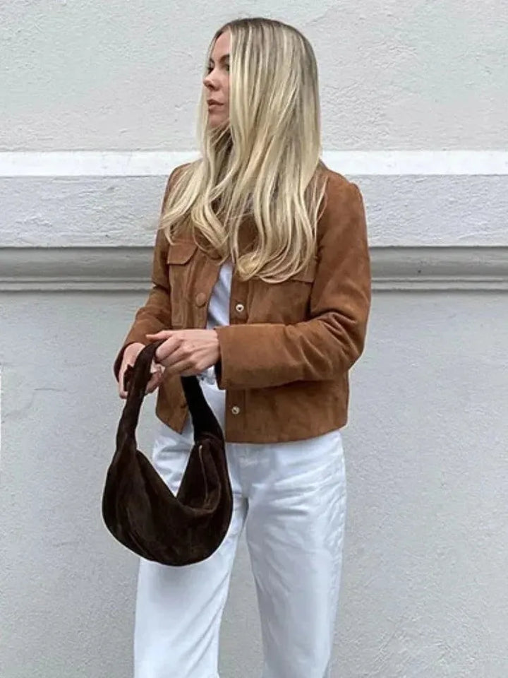Women’s Casual Spring Jacket with Asymmetric Zip and Notch Collar