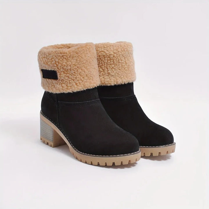 Women’s Fluffy Block Heel Boots with Warm Lining