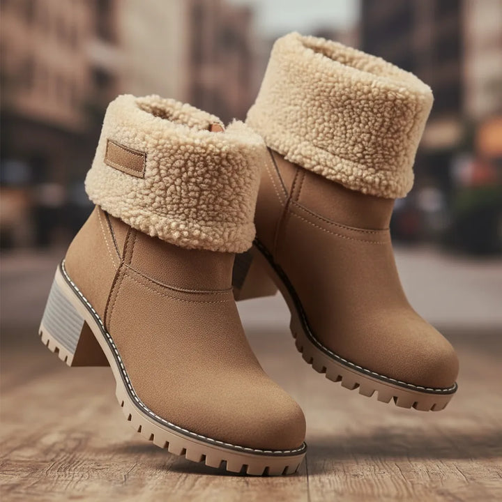 Women’s Fluffy Block Heel Boots with Warm Lining