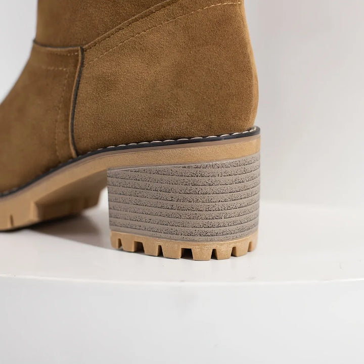 Women’s Fluffy Block Heel Boots with Warm Lining