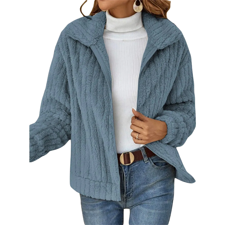 Women's Fluffy Casual Jacket with Zip-Up