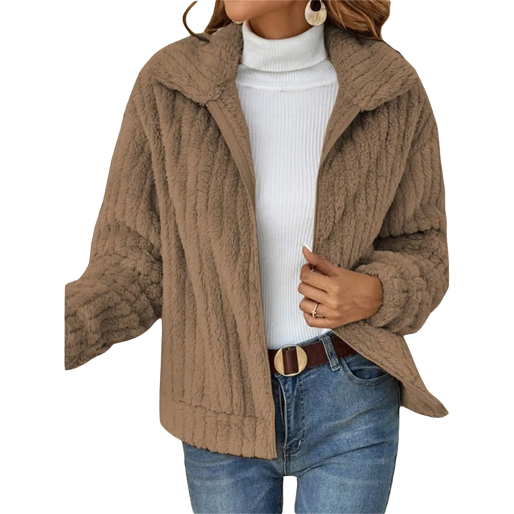 Women's Fluffy Casual Jacket with Zip-Up