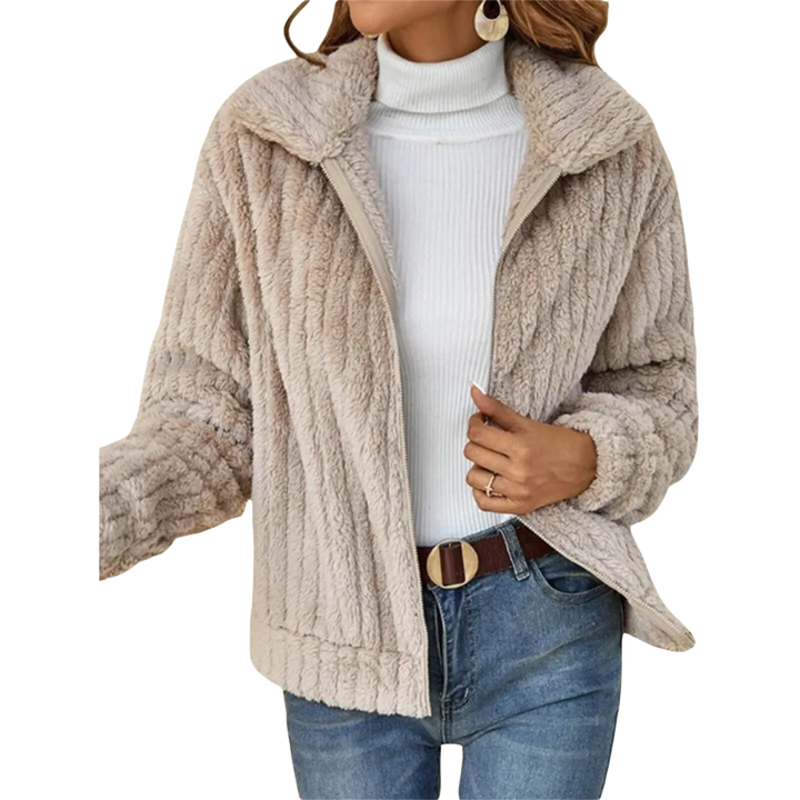 Women's Fluffy Casual Jacket with Zip-Up