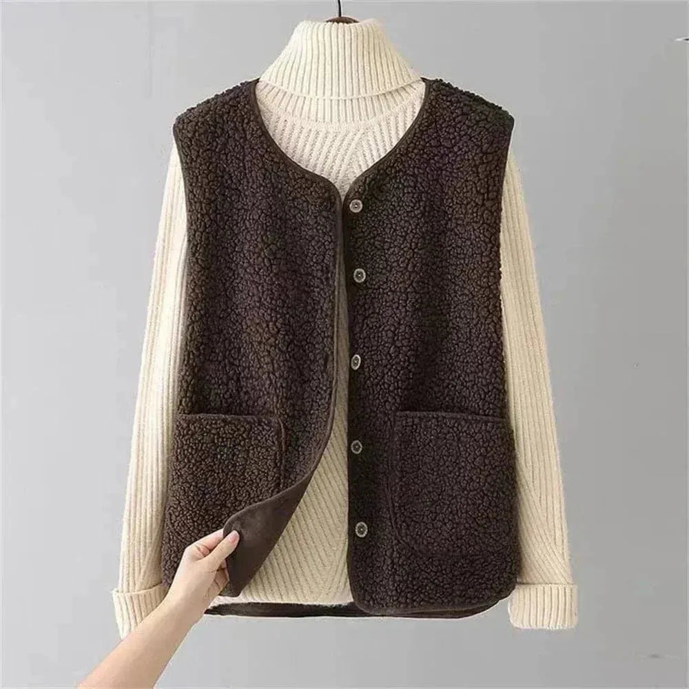 Women’s Fluffy Casual Winter Vest with Button Front