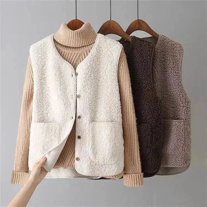 Women’s Fluffy Casual Winter Vest with Button Front
