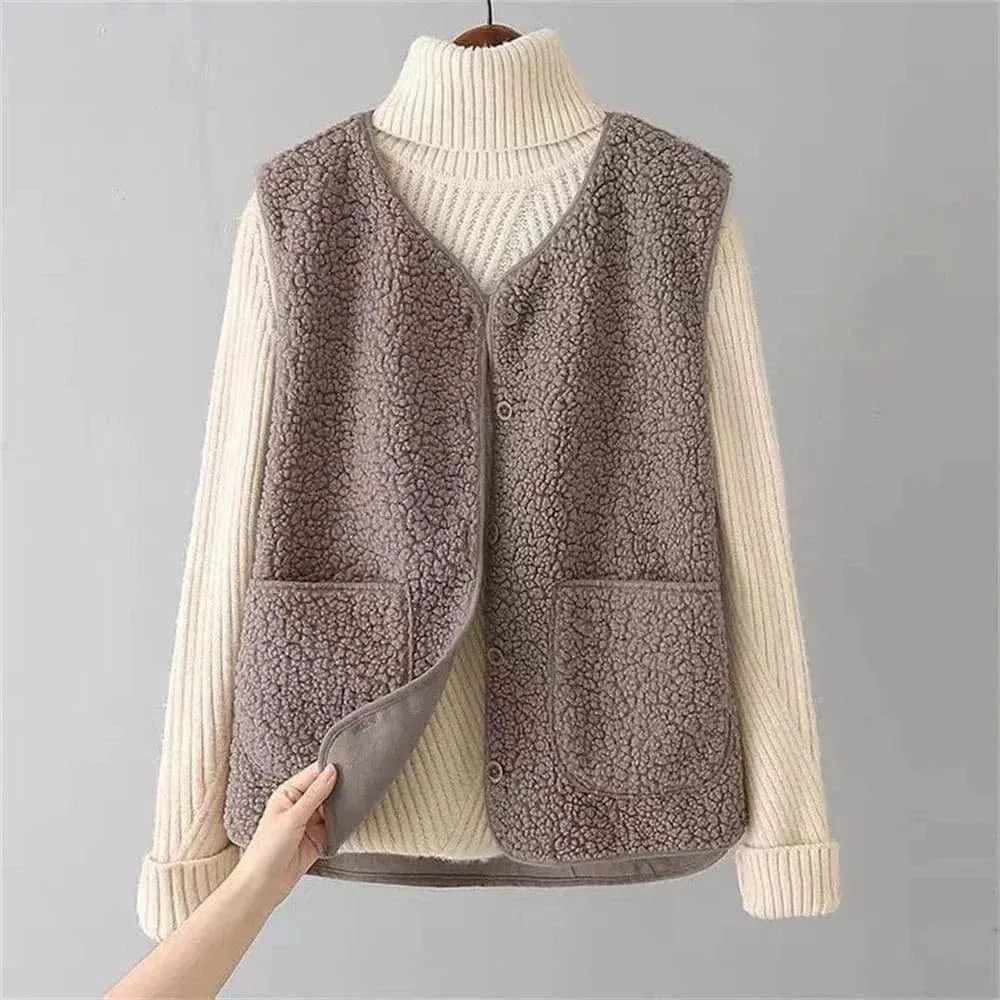 Women’s Fluffy Casual Winter Vest with Button Front
