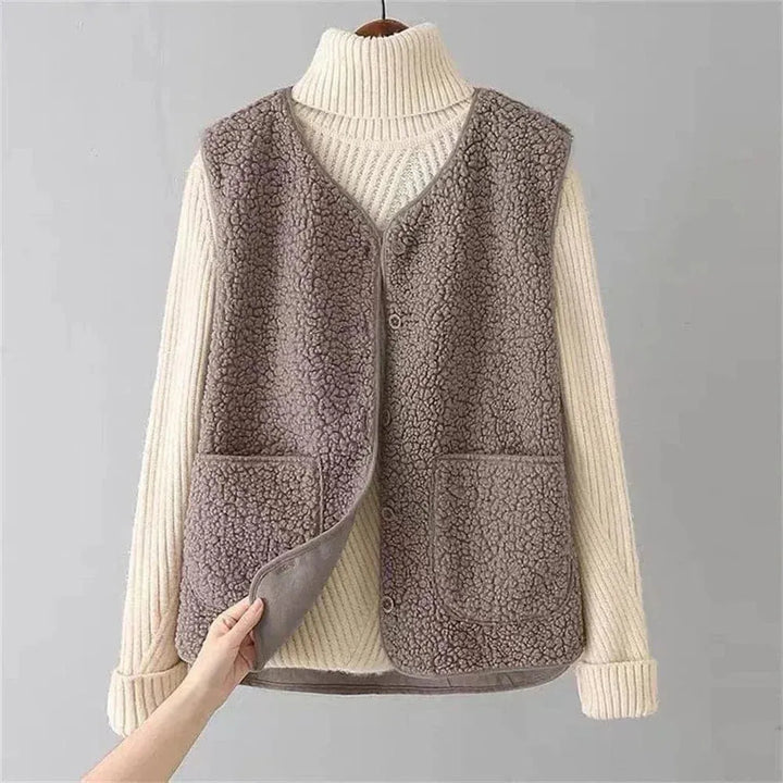 Women’s Fluffy Casual Winter Vest with Button Front