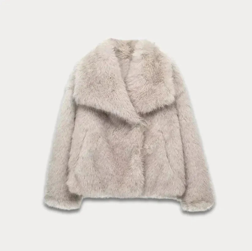 Women's Fluffy Cropped Jacket with Fur Collar