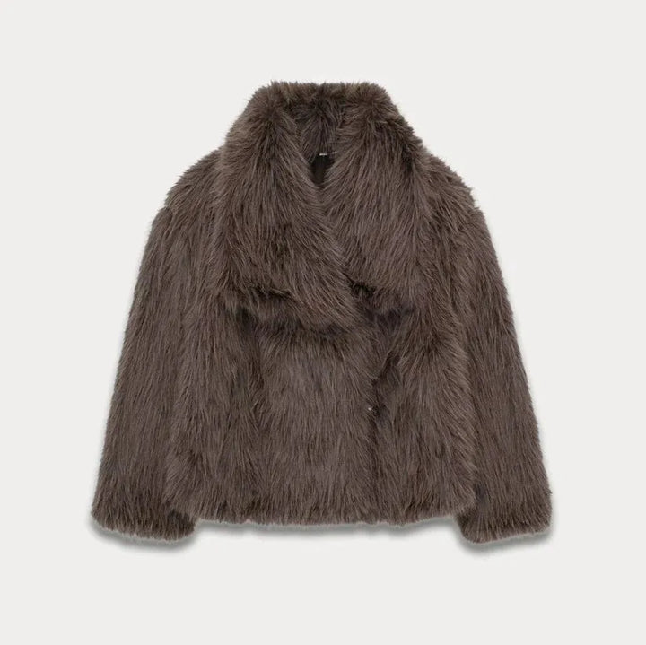 Women's Fluffy Cropped Jacket with Fur Collar