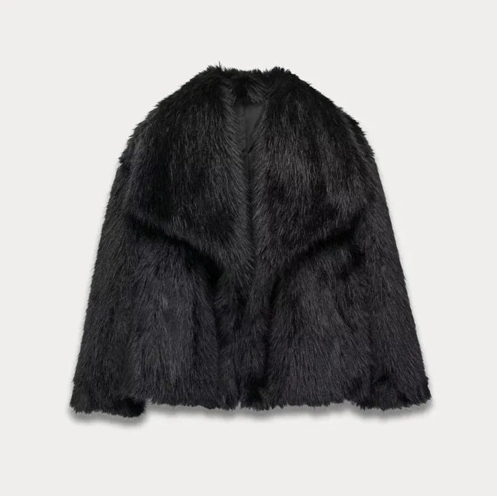 Women's Fluffy Cropped Jacket with Fur Collar