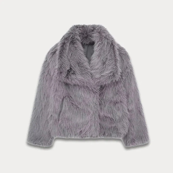 Women's Fluffy Cropped Jacket with Fur Collar