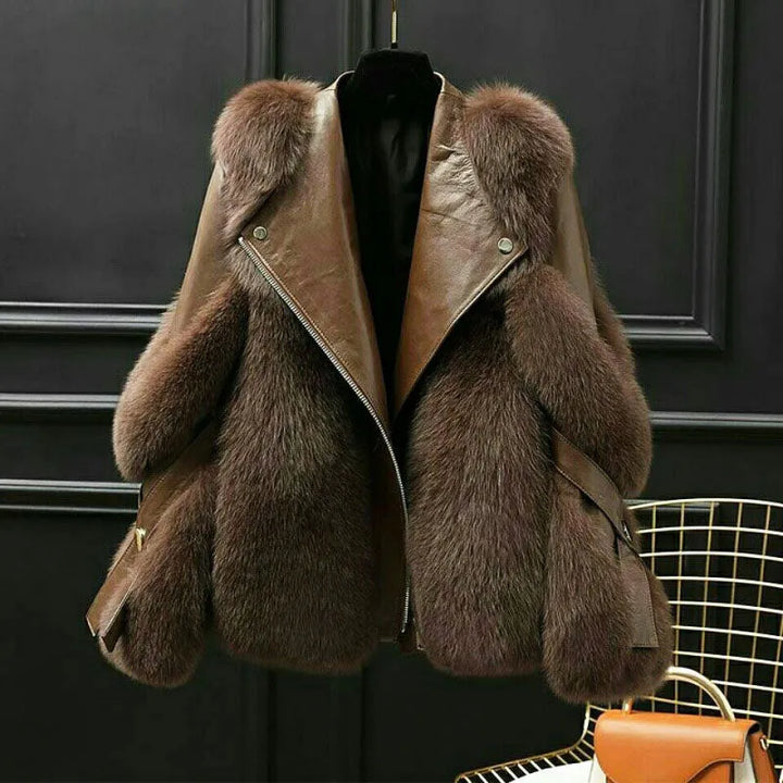Women’s Fluffy Faux Fur Jacket with Fur Collar