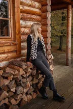 Women's Fluffy Leopard Print Vest with Open Front