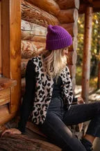 Women's Fluffy Leopard Print Vest with Open Front