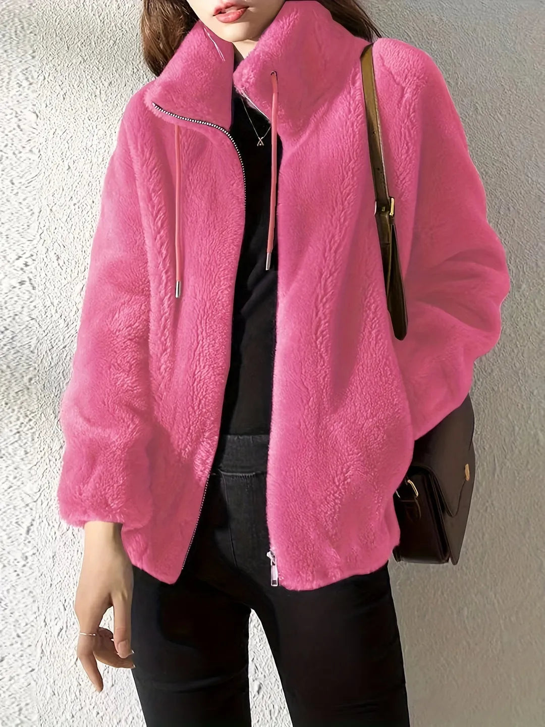 Women's Fluffy Oversized Jacket with Zip-Up