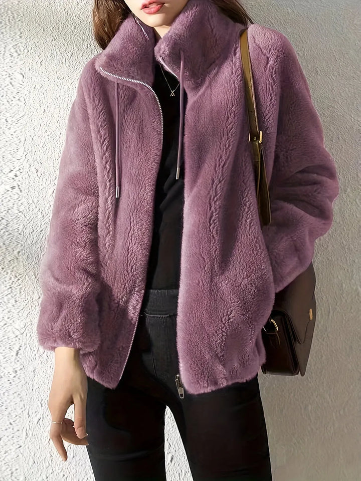 Women's Fluffy Oversized Jacket with Zip-Up